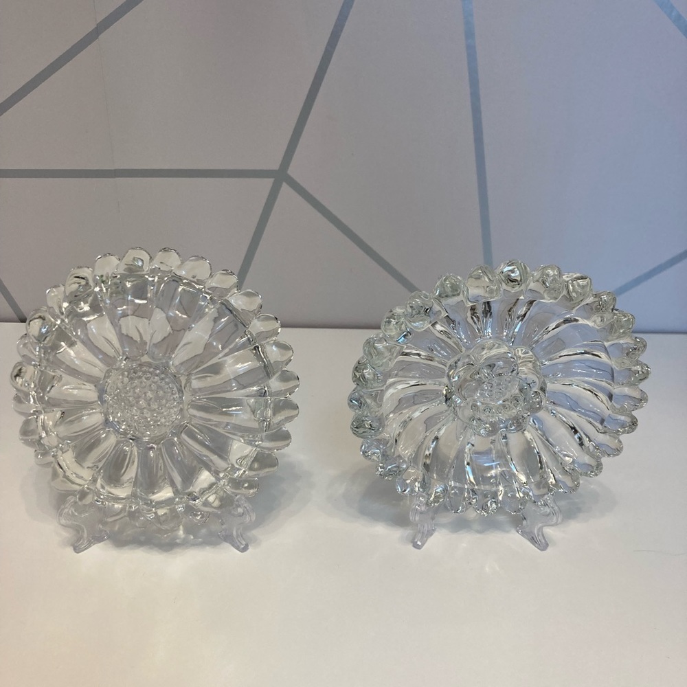 Vintage Hazel Atlas Daisy / Sunflower Taper Candle Holders